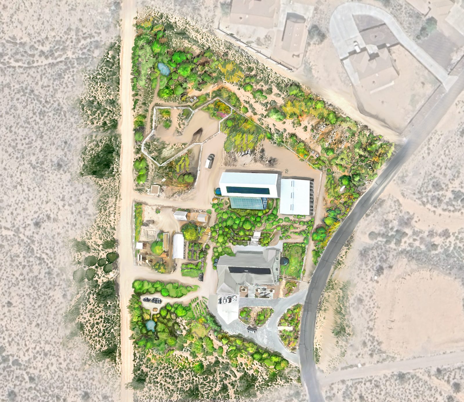Rendered property design for a desert homestead in northwestern Arizona